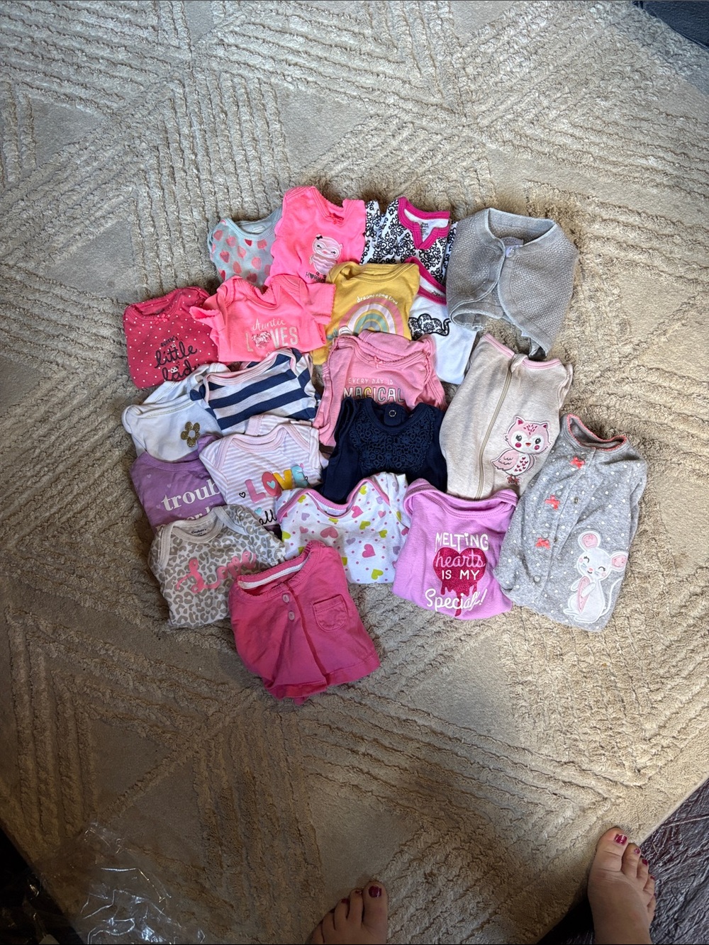 Carter's Baby Girls Pink and Gray Mixed Onesie Lot
